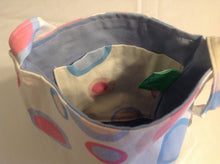 Sale - Crossbody purse, blue pink circles/blue inside