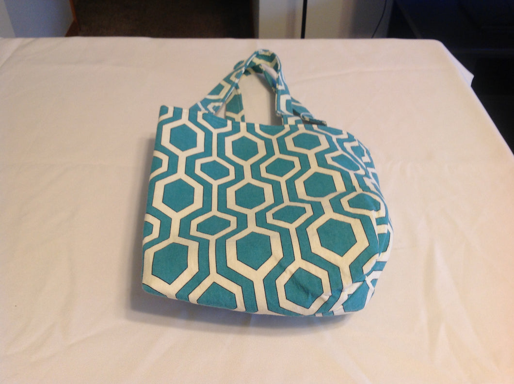 Sale - Small purse, teal geometric/bird inside, regular strap