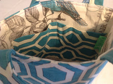Sale - Small purse, teal geometric/bird inside, regular strap